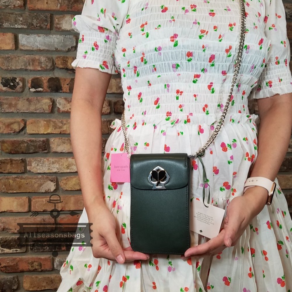 Kate Spade NY New York nicola twistlock north south flap crossbody GREEN - Picture 4 of 7